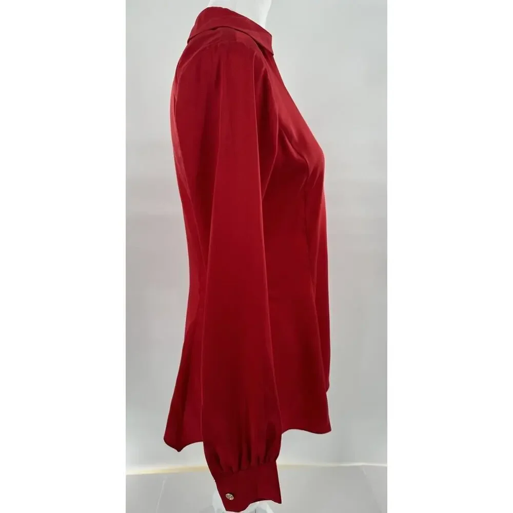 Michael Kors Blouse Size XS Logo Red Career Business Office Flowy​​​ - Picture 6 of 16